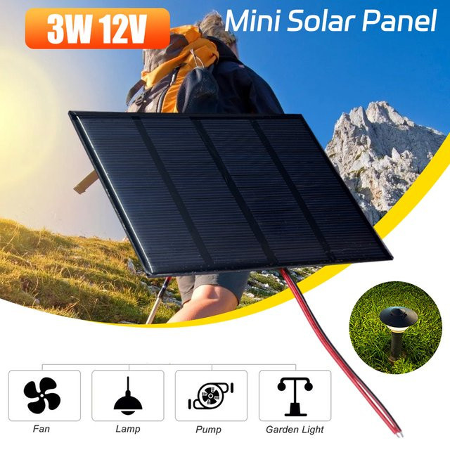 APWIKOGER 3W 12V Solarpanel-Ladegerät aus Polysilizium in Schwarz für 9-12V Batterien und Mobiltelefone - Bild 1