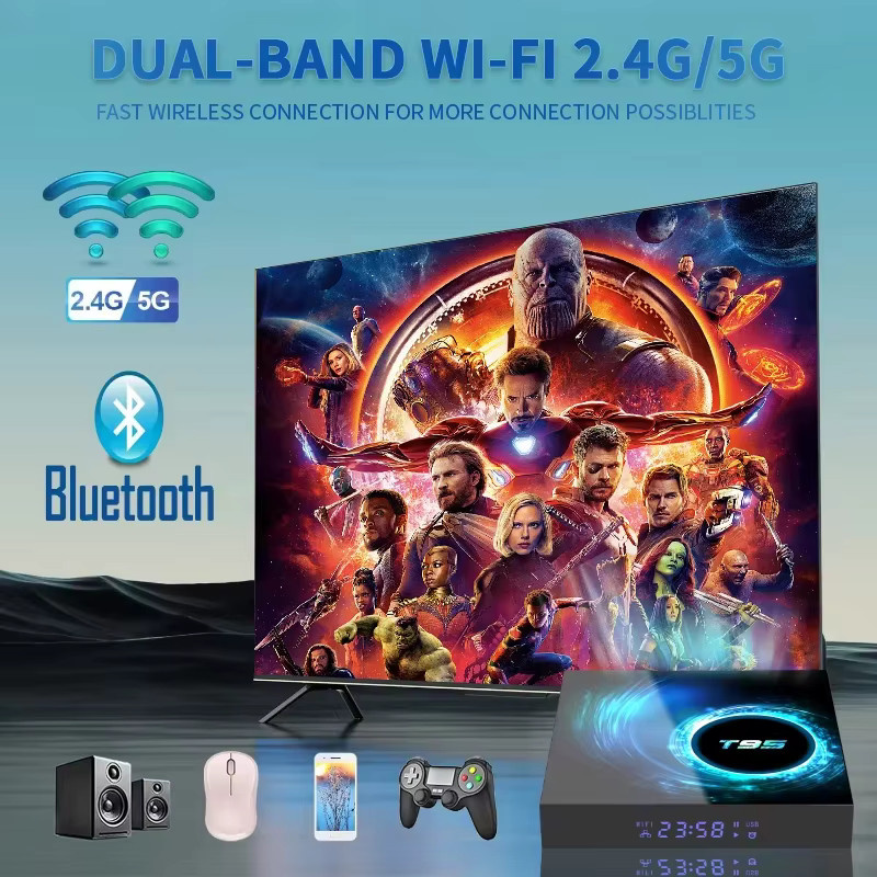 UOSU Smart TV Box T95 mit Android 16, Allwinner H616, 8GB RAM, 256GB Speicher, 8K HDR Video, Dual WLAN, Bluetooth, Netflix und Google Assistant, Schwarz - Bild 3