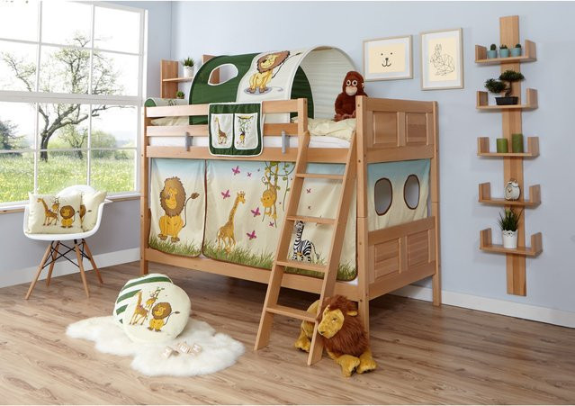 TiCAA Etagenbett Erni aus Massivholz in Buche Natur im Country-Stil - Bild 1