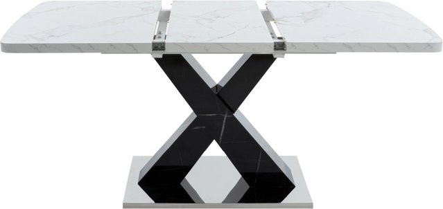 okwish Esstisch aus MDF mit Marmoroptik in Weiß und Schwarz, ausziehbar, B/T/H: 120-160 x 80 x 76,5 cm - Bild 1