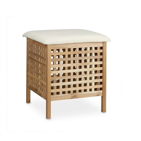 Relaxdays Badhocker aus Walnussholz mit Wäschesammler und Leinenpolster in Braun, B/T/H: 49 x 49 x 52 cm
