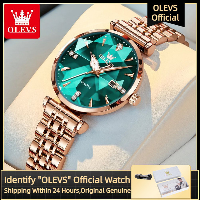OLEVS Armband Set, Armbanduhr Quarz, Roségold, Diamant, Damen - Bild 1