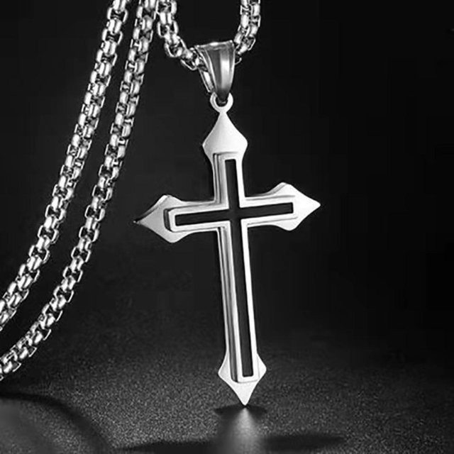 Lucky Star Jewelry Edelstahlkette, Kreuzanhänger, Silber, Herren - Bild 1