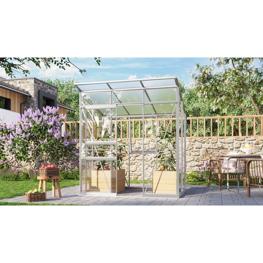 Vitavia Gewächshaus Palma 3250 mit Pultdach und Stahlfundamentrahmen aus eloxiertem Aluminium sowie Sicherheitsglas und Polycarbonat - Bild 5
