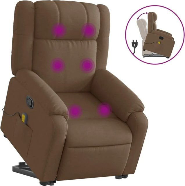 vidaXL Massagesessel mit Aufstehhilfe in Braun aus Stoff und Kunstleder mit Armlehnen - Bild 1