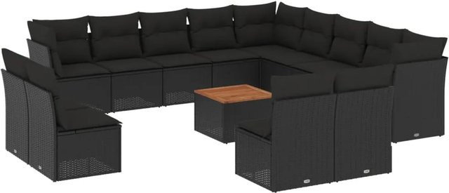 vidaXL 14-tlg. Garten-Sofagarnitur aus Polyrattan in Schwarz mit Kissen und Gartentisch - Bild 1