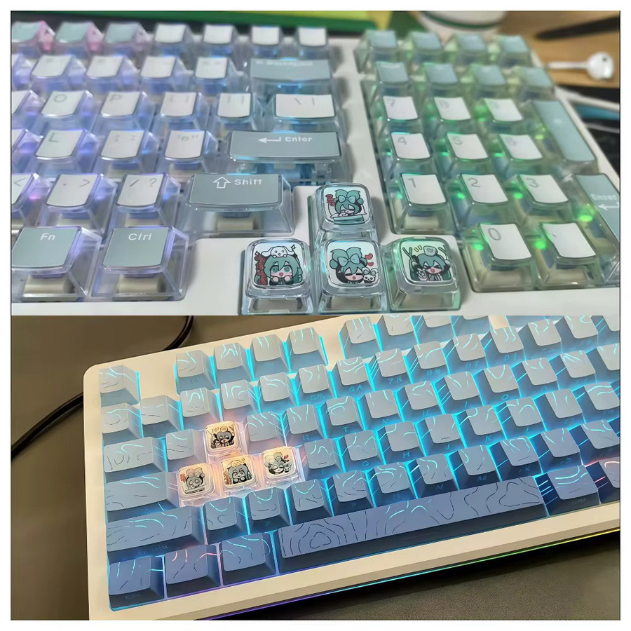 Bandai Anime Hatsune Miku Puppe Transparente Tastenkappe für Mechanische Tastaturen mit Kreuzstiel - Bild 2