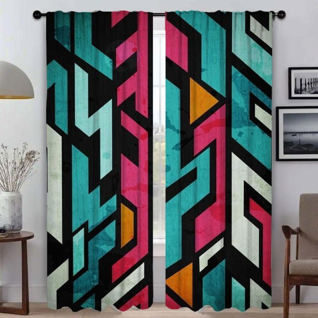 2er-Set Küchenvorhänge mit buntem Muster für Wohnzimmer und Küche, halbtransparent, B: 50 cm, H: 70 cm - Bild 1