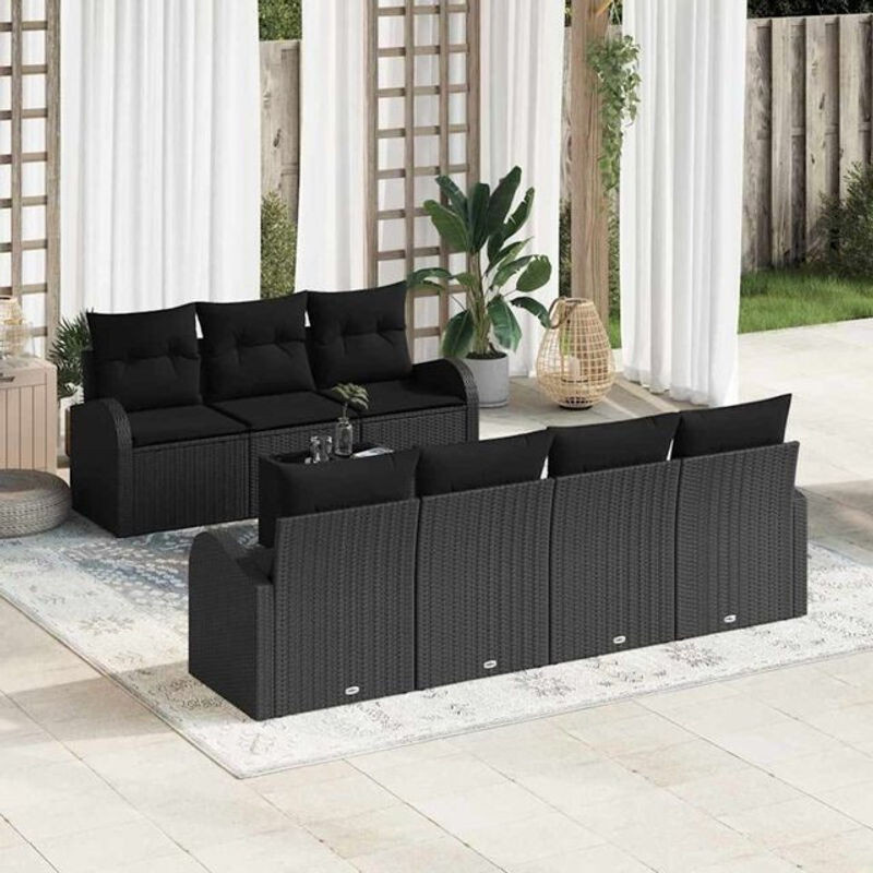Vidaxl Garten-Sofa-Set aus 8 Teilen in Schwarz mit Poly-Rattan, Stahl und Glas im modernen Design - Bild 1