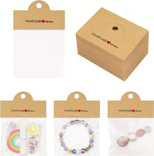 100 Stück Schmuckverpackungsset mit 50 transparenten Beuteln und 50 Pappkarten für Armbänder und Ohrringe - Bild 1