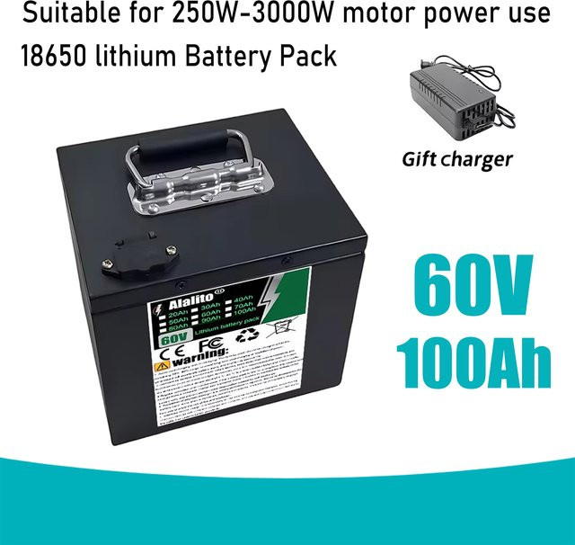 ALalito 18650 Lithium-Akkupack 60V 20Ah Schwarz für Motoren unter 3000W - Bild 1