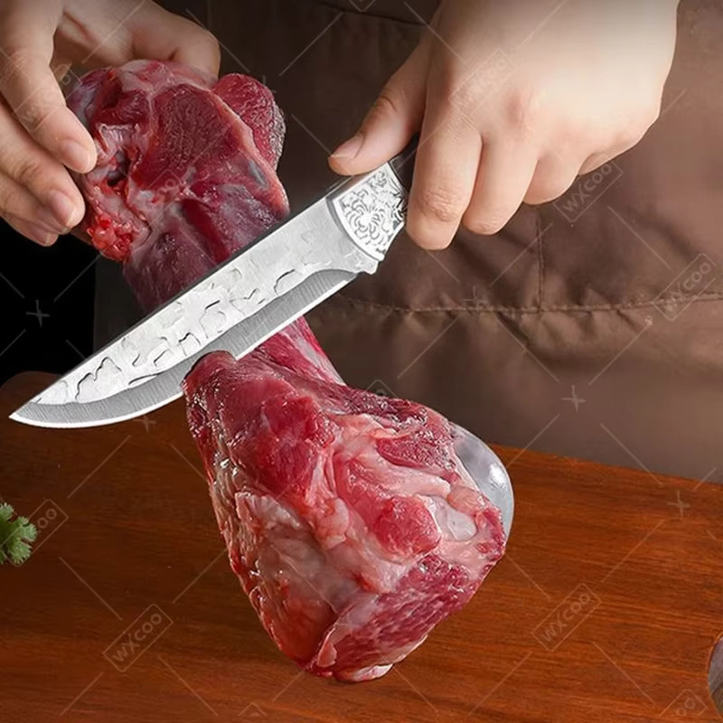 WXCOO Handgeschmiedetes Metzgermesser-Set aus Metall in Braun, Multifunktionales Ausbeinmesser und Professionelles Fleischbeil für deine Küche - Bild 2