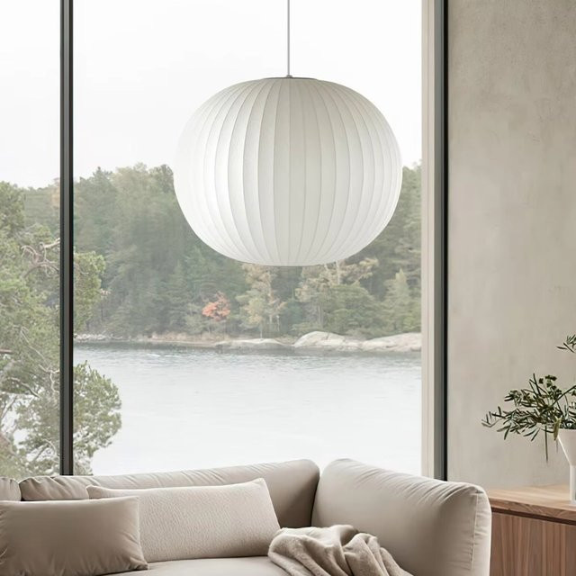 Joyinled Moderne Nordische Seiden-Pendelleuchte in Weiß, Minimalistischer Kugel-Kronleuchter mit E27 Fassung - Bild 1