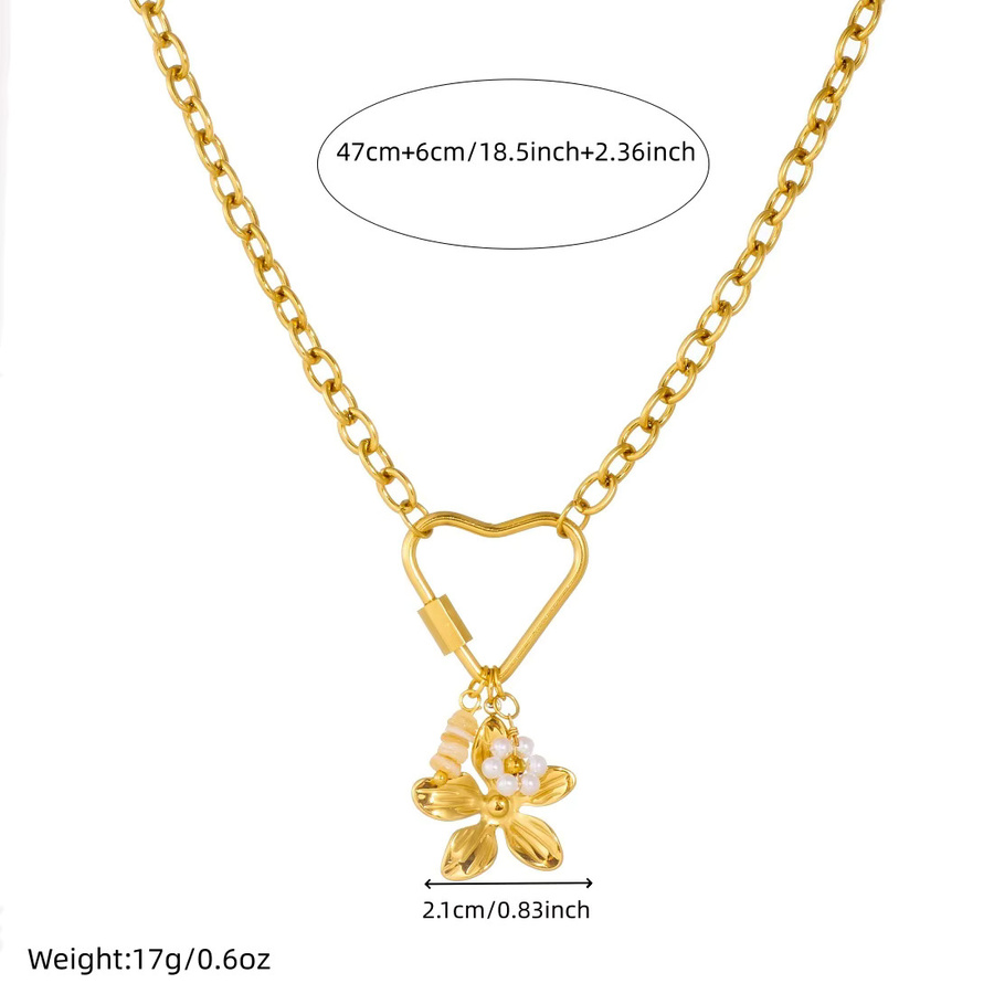 DIEYURO Halskette, Edelstahl, Goldene Herz Pflaumenblüte, Perle, Damen - Bild 2