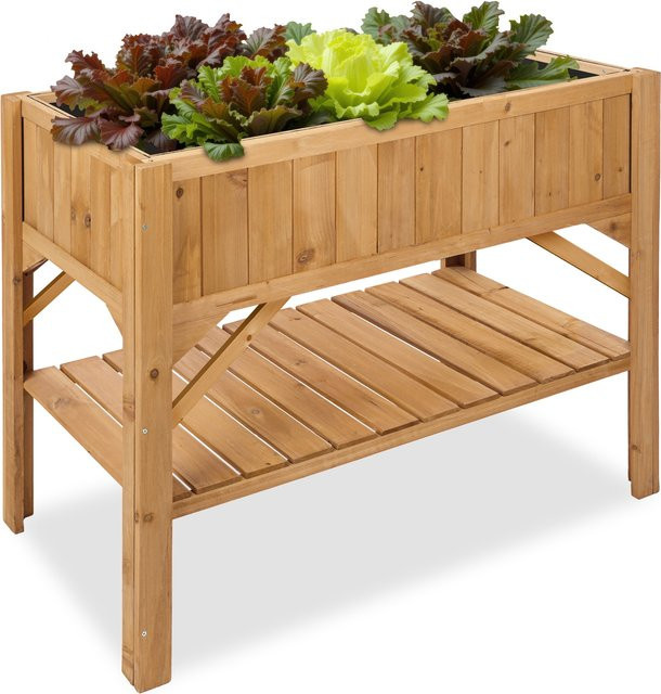 tectake Hochbeet aus imprägniertem Nadelholz mit Ablage, Braun, B/T/H: 119 x 57 x 90 cm - Bild 1