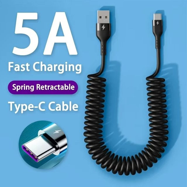 Huawei USB Typ C Schnellladekabel mit 66W und 5A, Teleskopisches Spring Pull Ladekabel und Datenübertragungskabel, Schwarz - Bild 1
