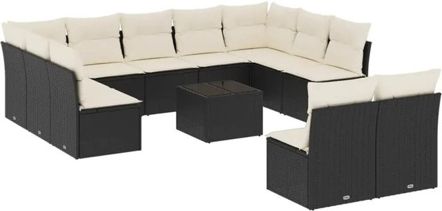 vidaXL 12-tlg Garten-Sofagarnitur aus Poly Rattan mit Kissen in Schwarz und Weiß - Bild 1