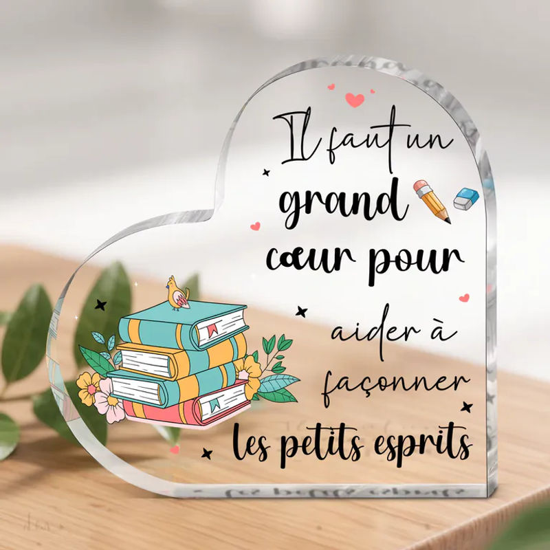 CIFBUY Herzförmiges Holz-Acryl-Schild mit französischem Zitat als inspirierende Desktop-Plakette in Weiß und Transparent mit floralem Design - Bild 3