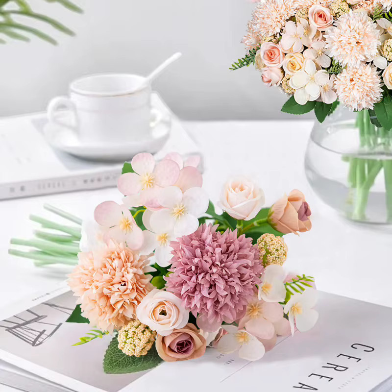 TTCY Künstliche Seidenblumen Set aus Chrysanthemen und Rosen für Dekorationen bei Hochzeiten, Weihnachten oder im Garten - Bild 1