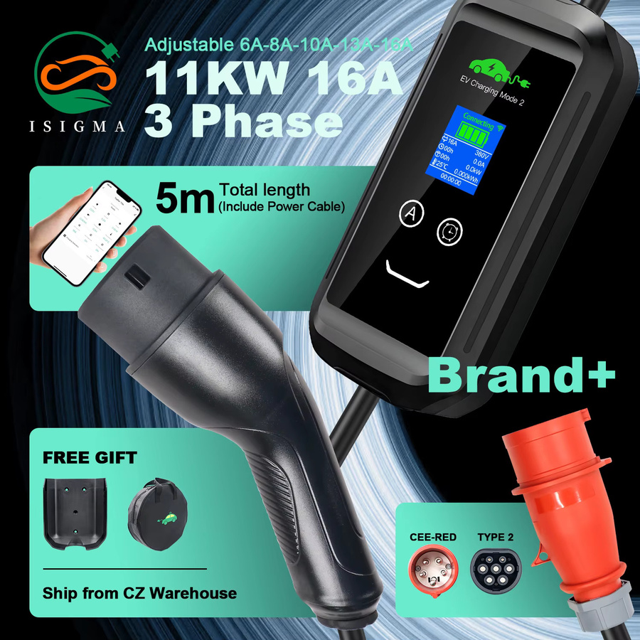 Isigma Adjust Tragbares EV-Ladegerät Typ 2 Heimladestation in Schwarz mit WLAN und Bluetooth via Tuya App, 11KW Elektrofahrzeug-Ladestation mit 5m Kabel - Bild 7