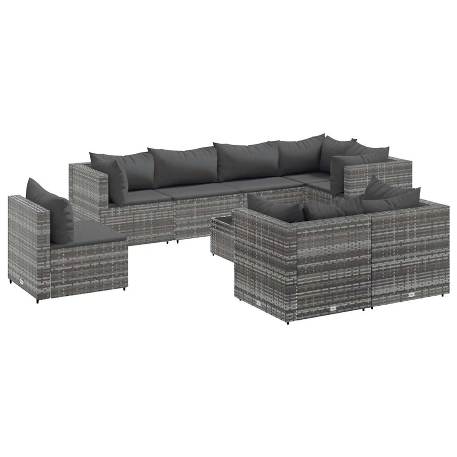 vidaXL 9-tlg Garten-Lounge-Set aus Poly Rattan mit Kissen in Grau und Anthrazit - Bild 2