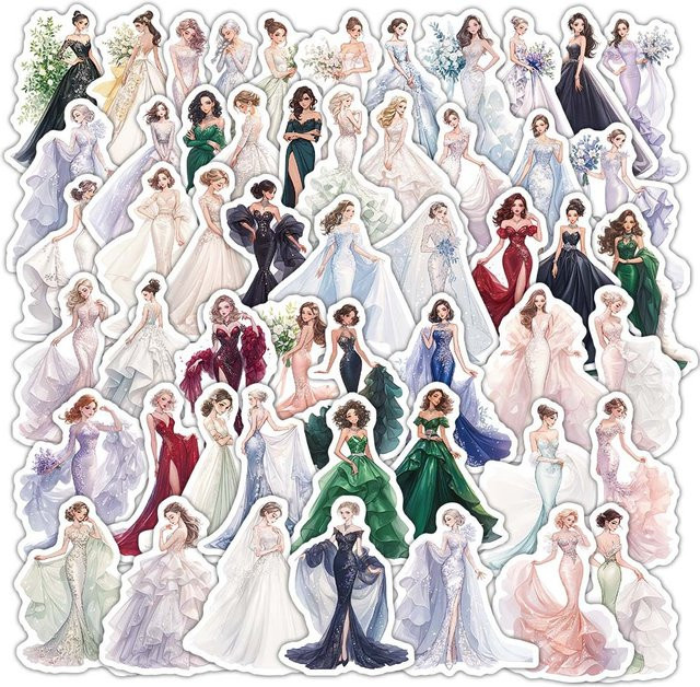 Süße Braut-Aufkleber in Multicolour für Hochzeitskleider, Tassen und Schreibwaren, 50 bis 100 Stück aus Papier - Bild 1