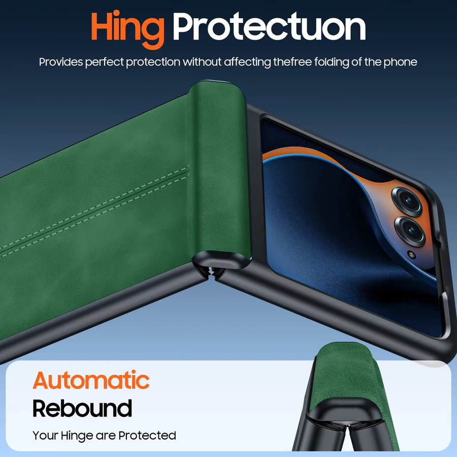 Motorola Razr 70 2025 / 60 2025 / Razr 50 2024 Schutzhülle aus mattem PU-Leder mit Scharnierschutz und Displayschutzfolie in Grün - Bild 2