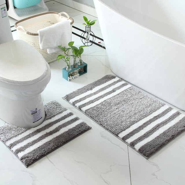 Badezimmermatte Chose One gestreift in Grau mit U-Ausschnitt, Breite: 40 cm, Tiefe: 50 cm - Bild 1
