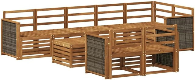 vidaXL Sofagarnitur aus Massivholz Akazie in Braun mit modernem Latten-Design und reversiblem Sitzbezug - Bild 1