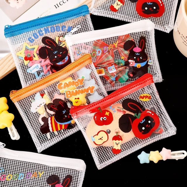 Transparente Mini-Aufbewahrungstasche mit schwarzem Kaninchen-Design als niedliche Geldbörse und Schlüsseltasche für Kinder und Studenten - Bild 1