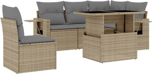 vidaXL 6-tlg Garten-Sofagarnitur in L-Form aus Polyrattan mit Kissen in Beige - Bild 1