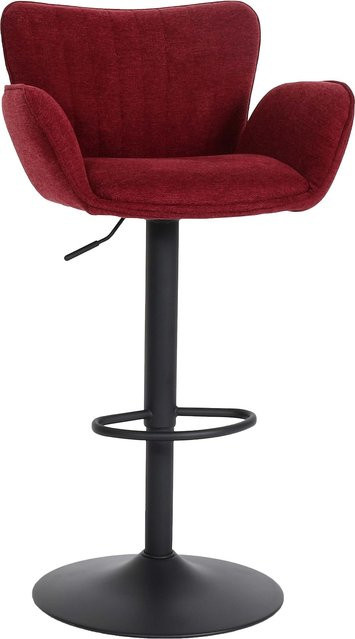 Barhocker MCW-M67 Drehstuhl mit Armlehne und Fußablage in Bordeaux Rot mit schwarzem Eisenfuß - Bild 1