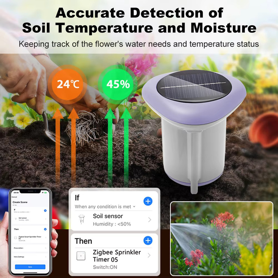 MANHOT Zigbee Smart Solar Bodensensor IP66 Wasserdichter Temperatur- und Feuchtigkeitsdetektor in Weiß für Haus, Garten und Pflanzen via Smart Life - Bild 4