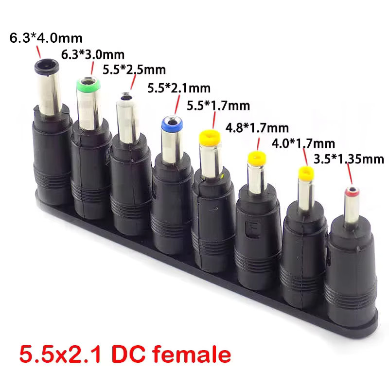 8-teiliges AC/DC Buchsenadapter-Set in Schwarz mit 5,5x2,1 mm Buchse und verschiedenen Steckergrößen von 1,35 mm bis 6,3 mm - Bild 3