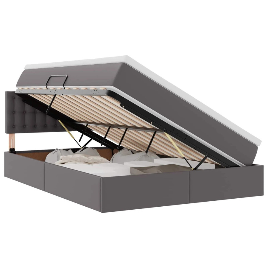 vidaXL Bett mit Stauraum und LED in Grau aus Kunstleder mit B/T: 140 x 190 cm - Bild 2