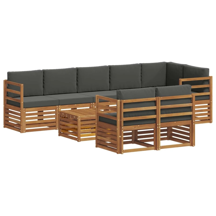 vidaXL Sofagarnitur 9-teilig aus Massivholz Akazie in Natur und Anthrazit mit Polsterkissen und Armlehnen - Bild 2