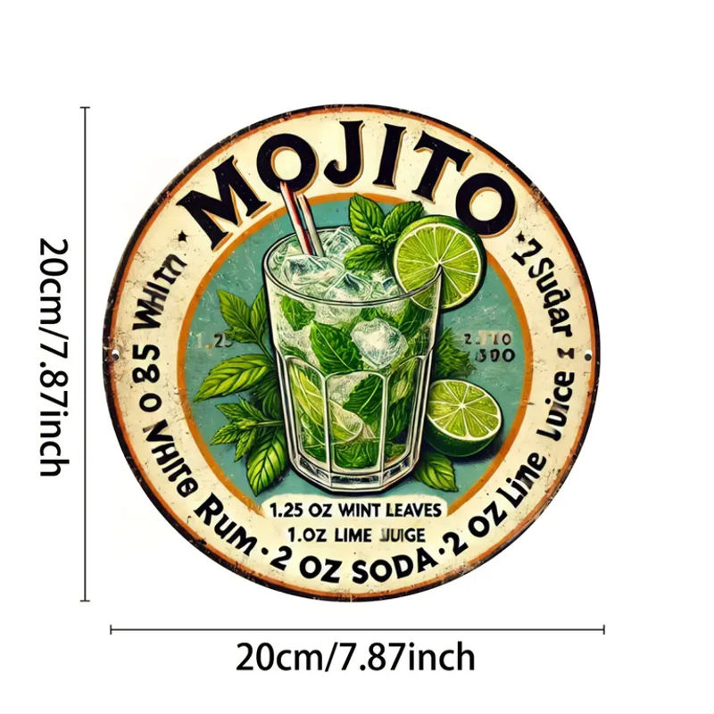 Vintage Havana Mojito Rezept Metallschild Potdemiel quadratische Wanddekoration aus Aluminium, mehrfarbig, B/H: 20 x 20 cm - Bild 2