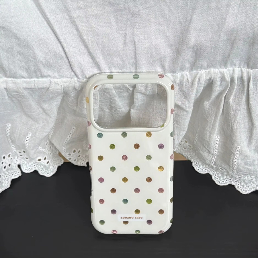 Glänzende iPhone Schutzhülle mit Polka-Dot-Muster und Vergoldung in Beige und Bunt für Apple iPhone 17 16 15 14 Pro Max - Bild 6