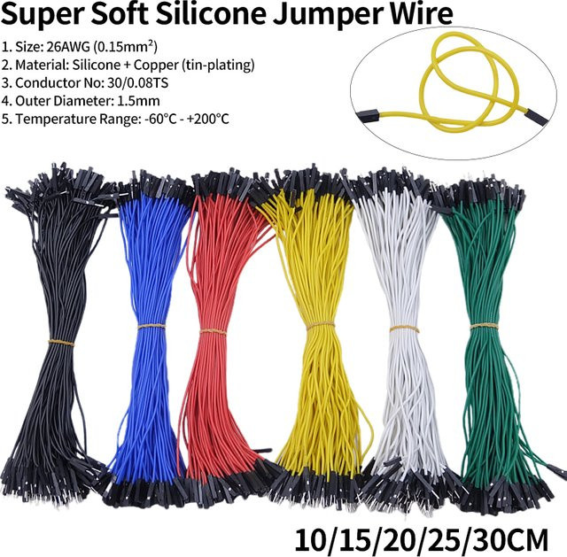 5 Stück Dupont Jumper Kabel 26AWG aus weichem Silikon mit 1Pin Stecker Männlich und Weiblich in Multicolour für dein Arduino DIY Kit - Bild 1