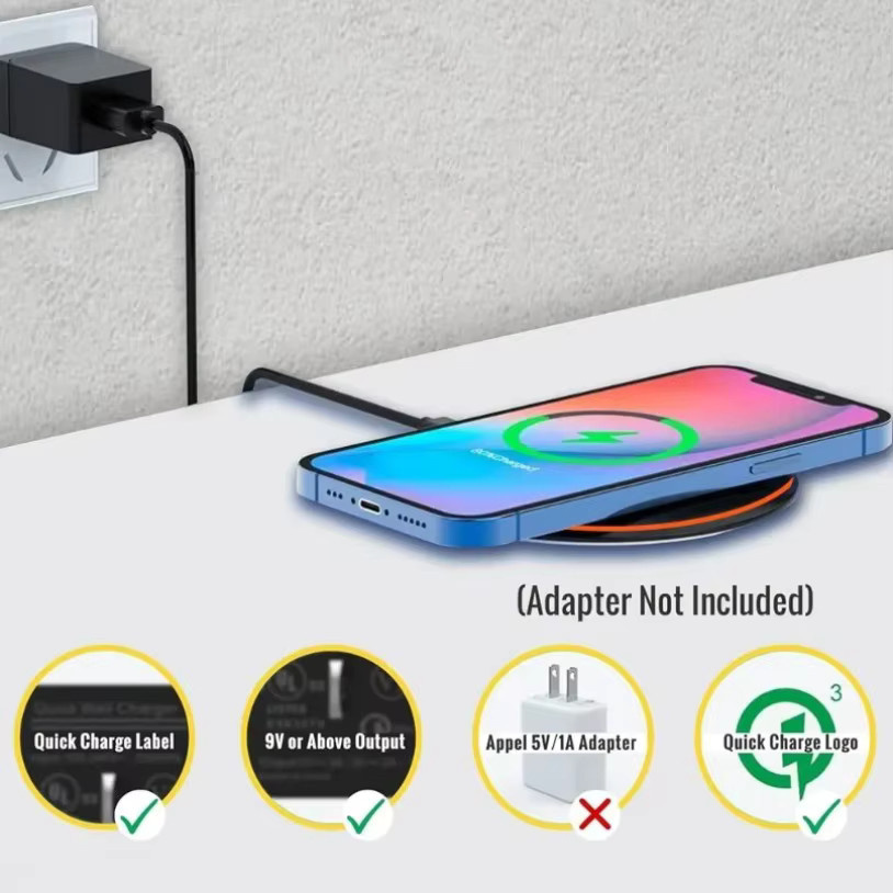 VIKEFON Kabelloses Induktions-Schnellladepad für iPhone und Samsung, Schwarz - Bild 3