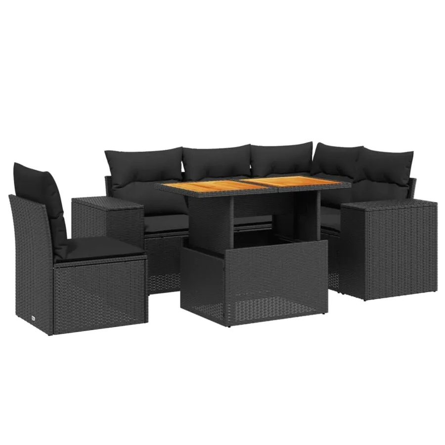 vidaXL 6-teilige Garten-Sofagarnitur aus Polyrattan in Schwarz mit Kissen und Couchtisch - Bild 2