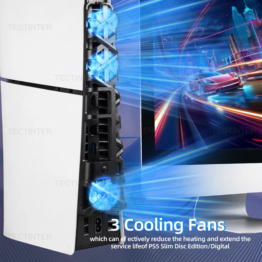 TECTINTER RGB Lüfter für PlayStation 5 Slim Disc und Digital Edition mit USB 3.0 Anschluss in Multicolour - Bild 3
