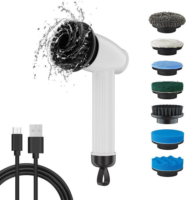 VehicleKit Elektrischer Spin Scrubber Kabellose Wasserdichte Handreinigungsbürste mit Austauschbaren Köpfen in Weiß - Bild 1