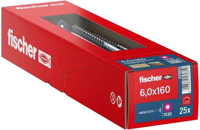 Fischer Holzbauschraube PowerFast II Tellerkopf mit Torx-Antrieb, verzinkt, Farbe: Silber/Blau, Durchmesser: 6 mm, Länge: 160 mm, 25 Stück - Bild 1