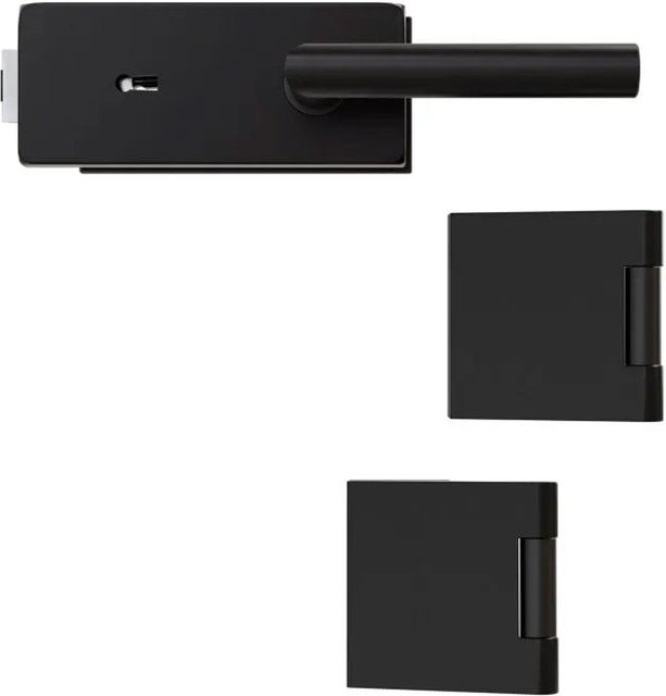 Hansaglas Glastürbeschlag Studio/Office Buntbartschloss Eckig Glastür Beschlag-Set Schwarz - Bild 1