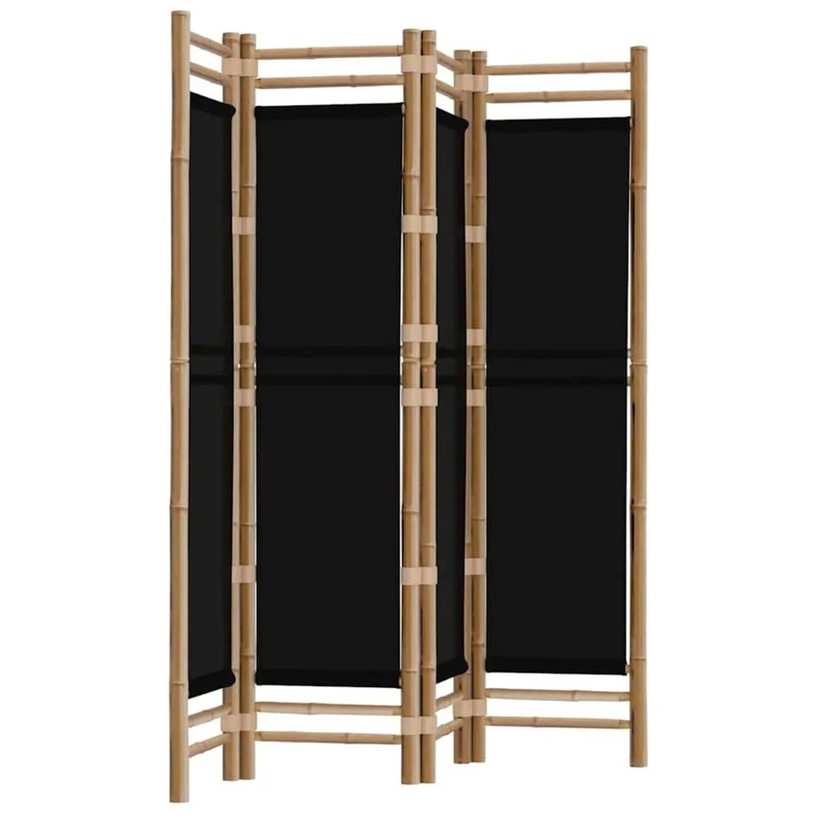 vidaXL 4-teiliger Paravent faltbar aus Bambus und Canvas in Schwarz, Höhe: 180 cm, Breite: 160 cm - Bild 2