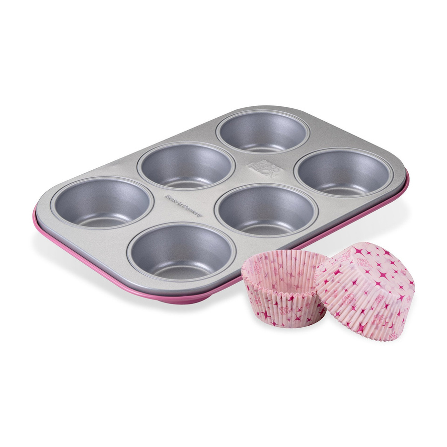 Paris Hilton Muffinform 6er Set aus Stahl mit 50 Papierbackförmchen, Pink/Silber, Antihaftbeschichtet, Rund - Bild 3