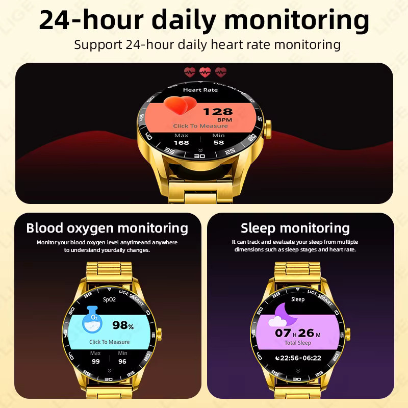 LIGE Smartwatch, Edelstahl, Gold, Schwarz, Herren - Bild 6