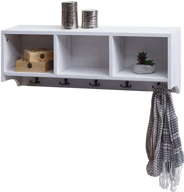 Wandgarderobe MCW K49 mit 3 Staufächern und 5 Haken in Weiß im Shabby-Chic-Design, B/H/T: 80 x 30 x 20 cm - Bild 3