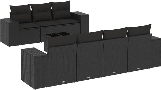 vidaXL 8-teilige Garten-Sofagarnitur aus Polyrattan mit Kissen in Schwarz - Bild 1